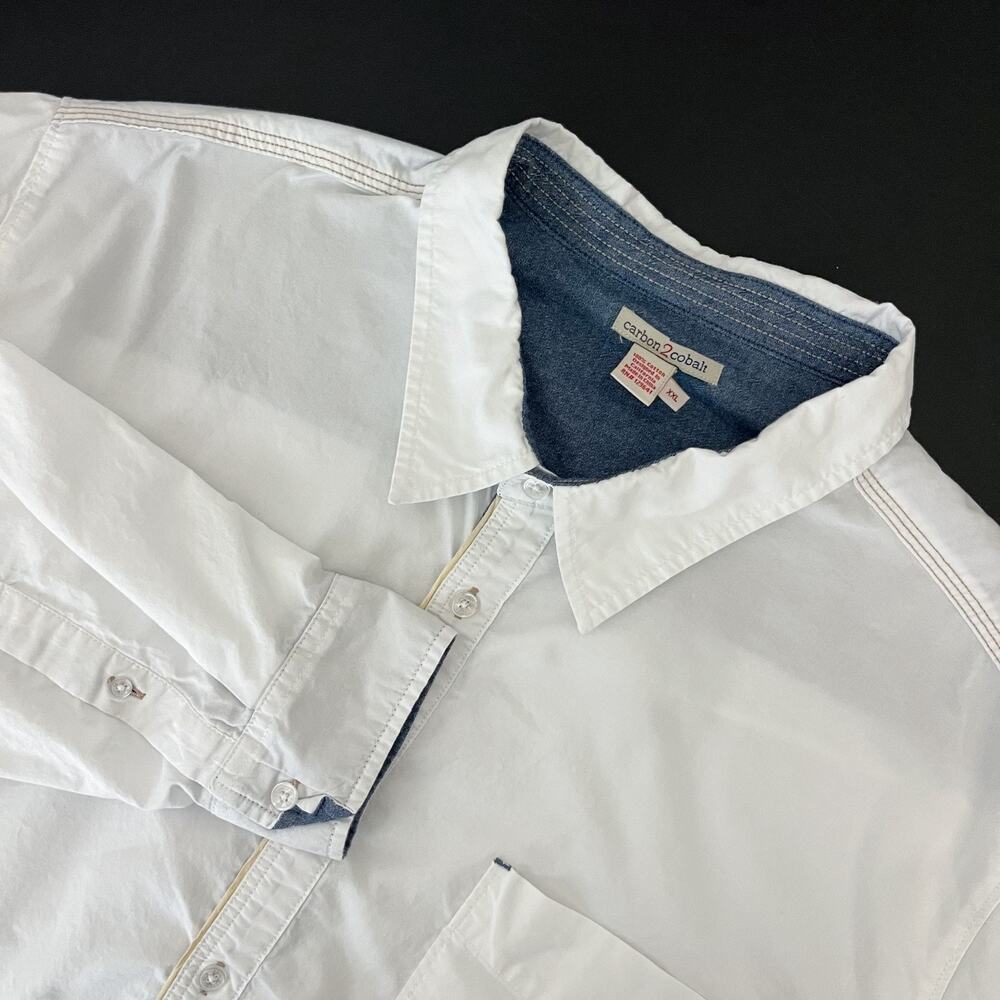 Carbon2Cobalt Shirt Mens XXL 2XL White Button Up Knit Cotton Long Sleeve